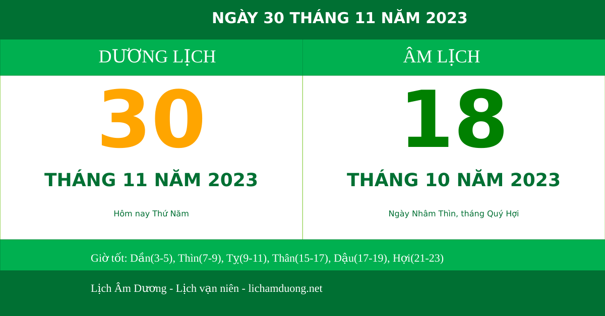 Ngày dương hôm nay ngày 30/11/2023
